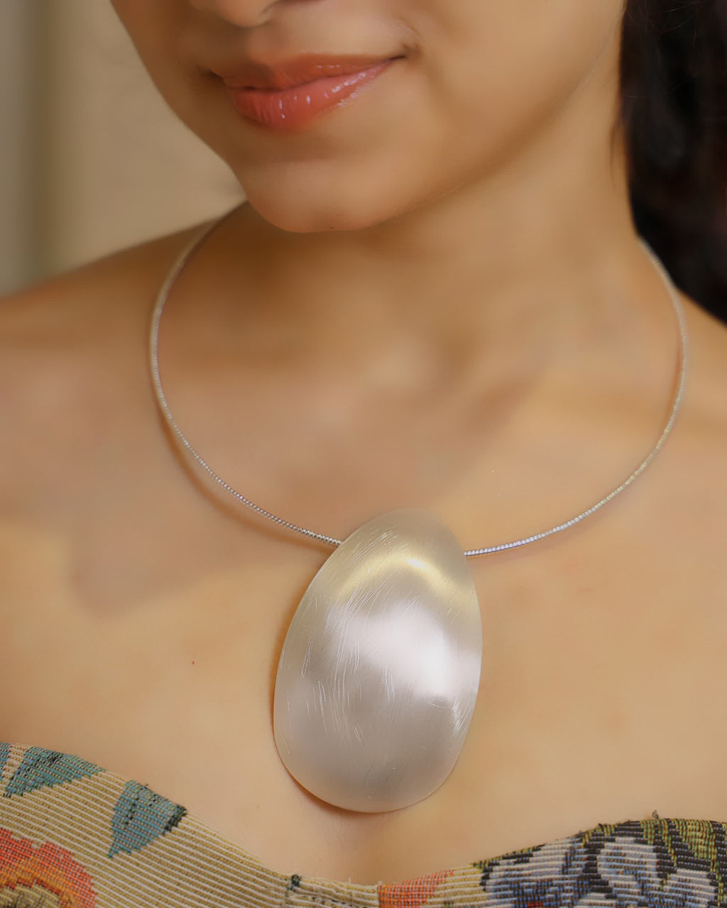 Silver Polished Oval Pendant