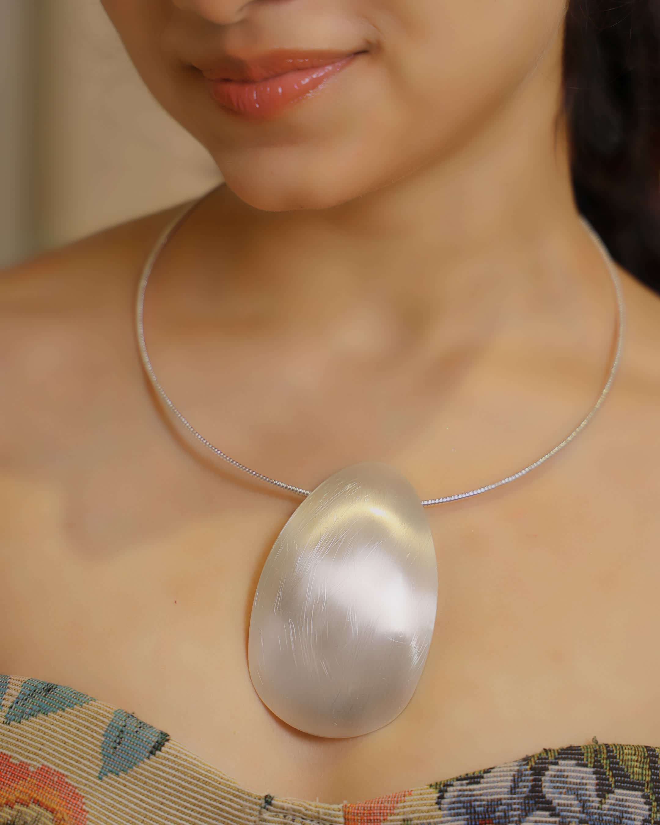 Silver Polished Oval Pendant