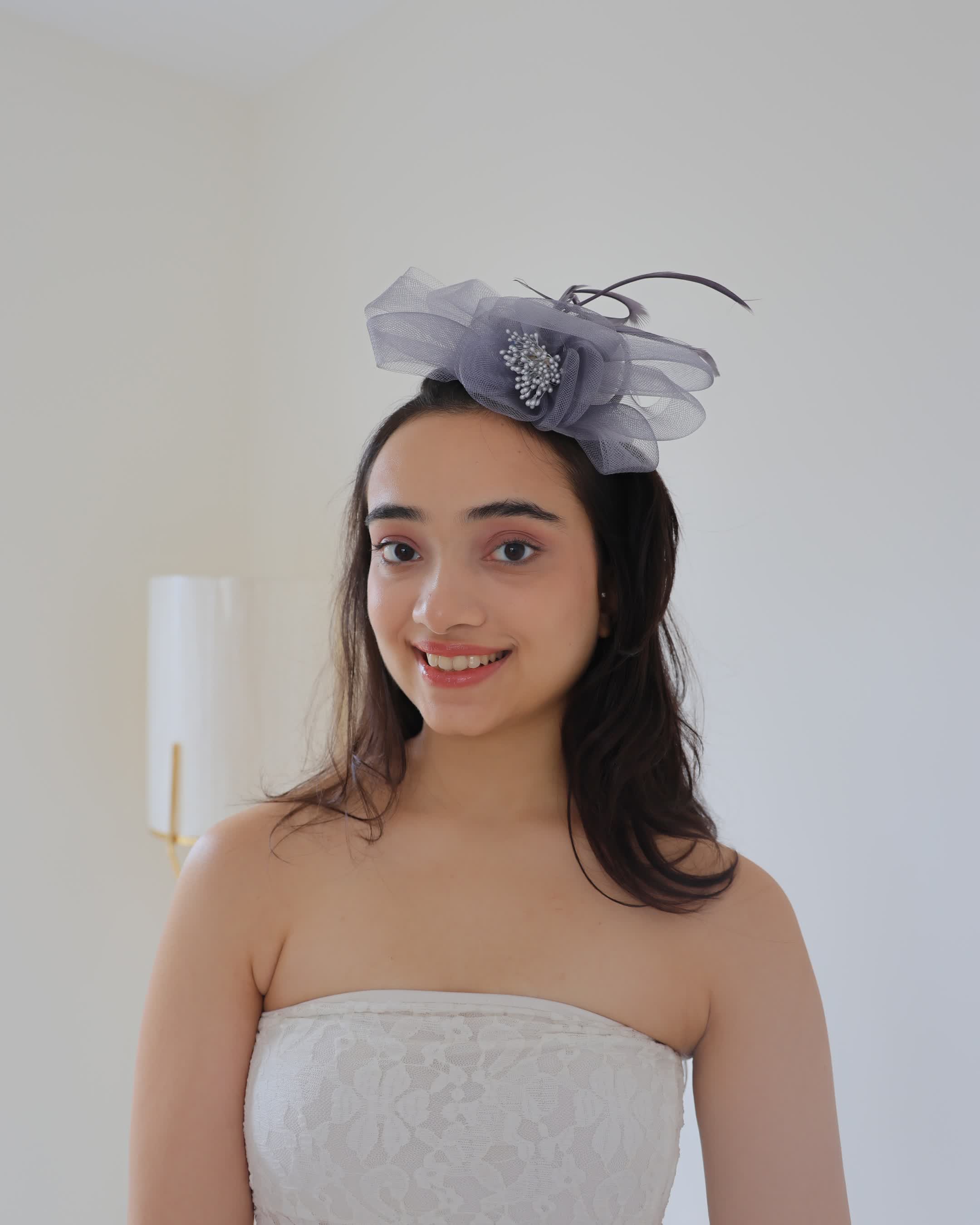 Grey Fascinator Hat