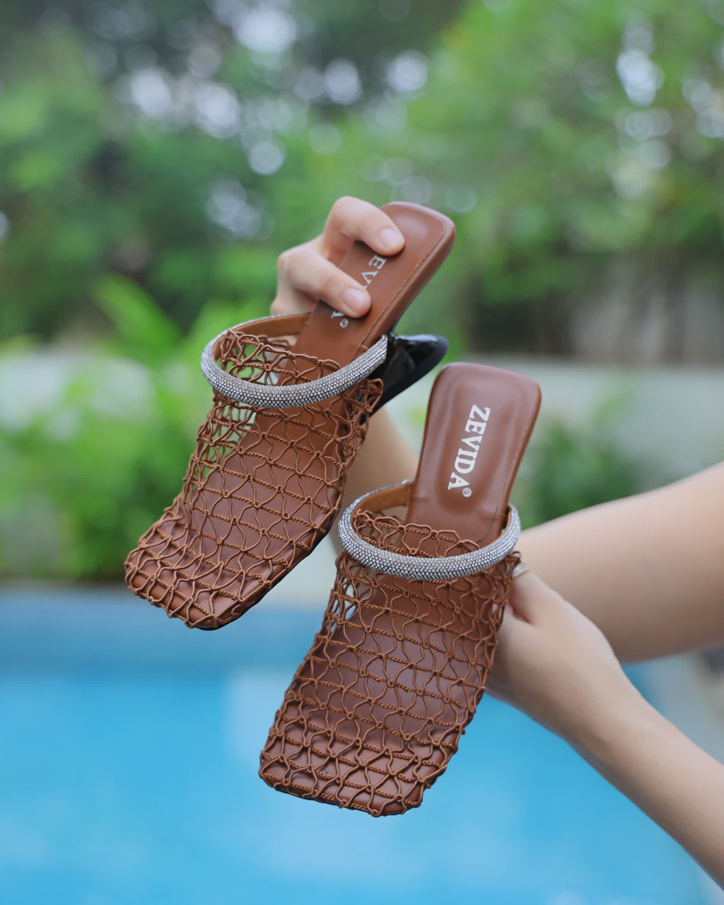 Brown Knitted Mesh Heels
