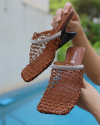 Brown Knitted Mesh Heels