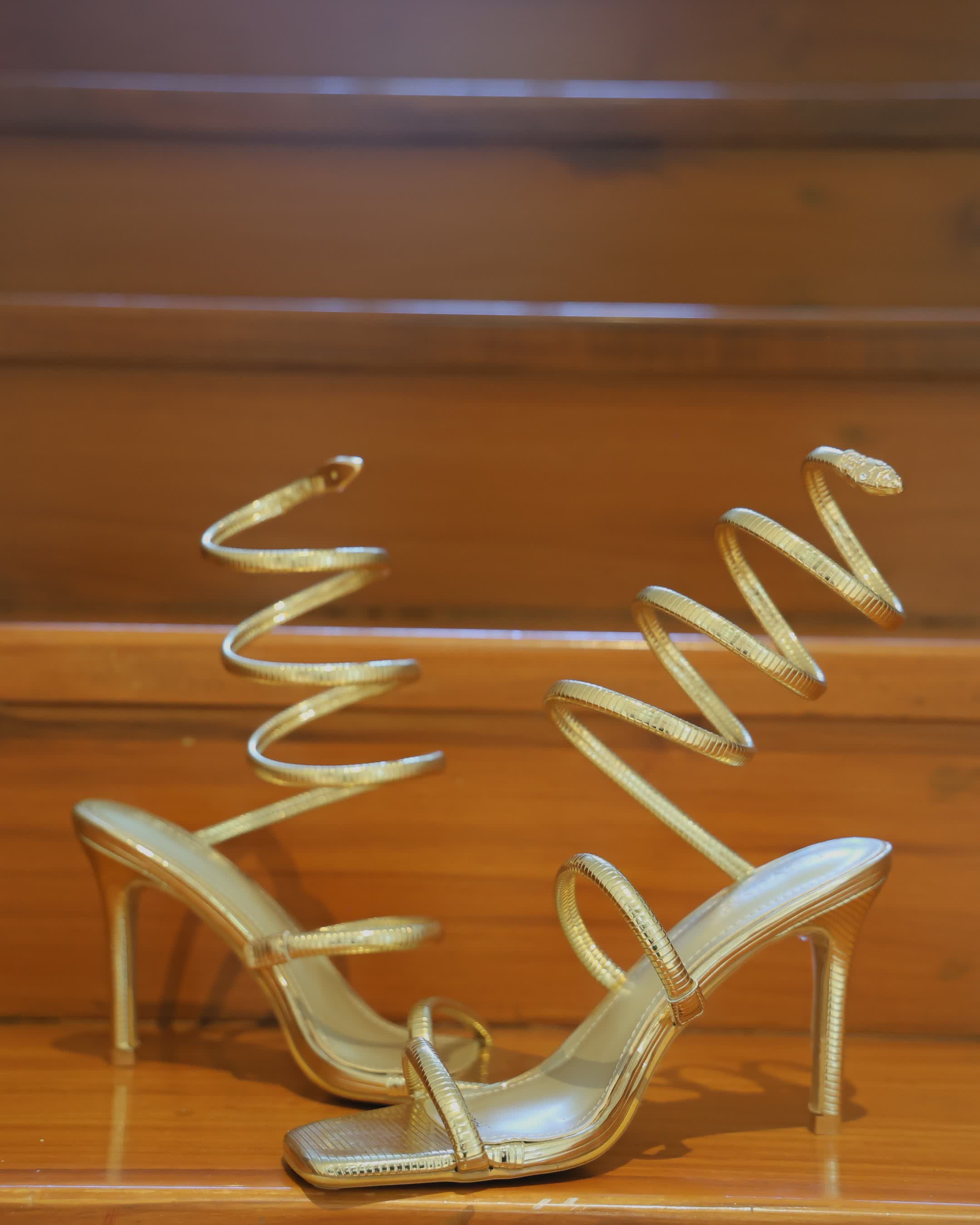 Golden Ankle Snake Wrap Stilletos