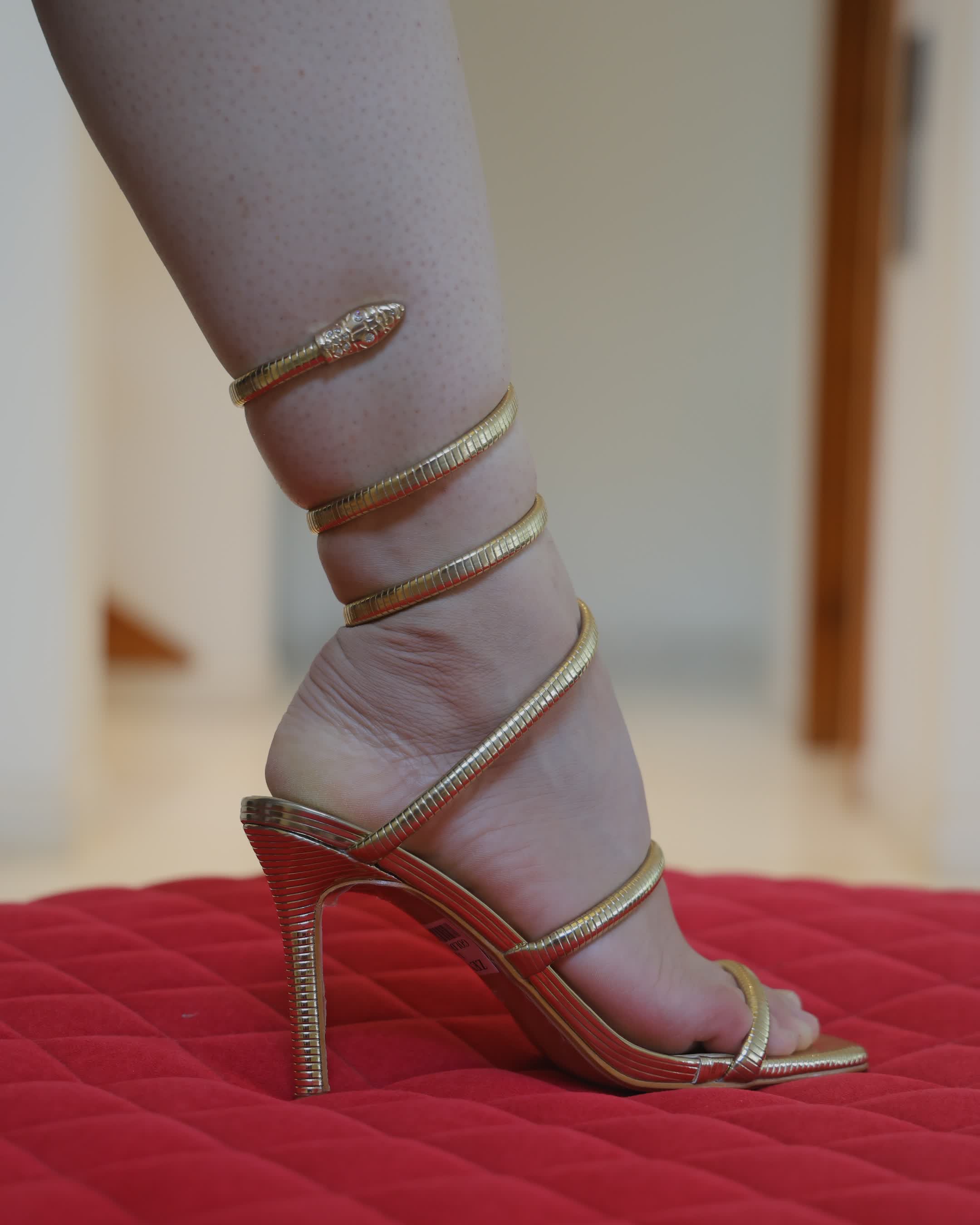 Golden Ankle Snake Wrap Stilletos