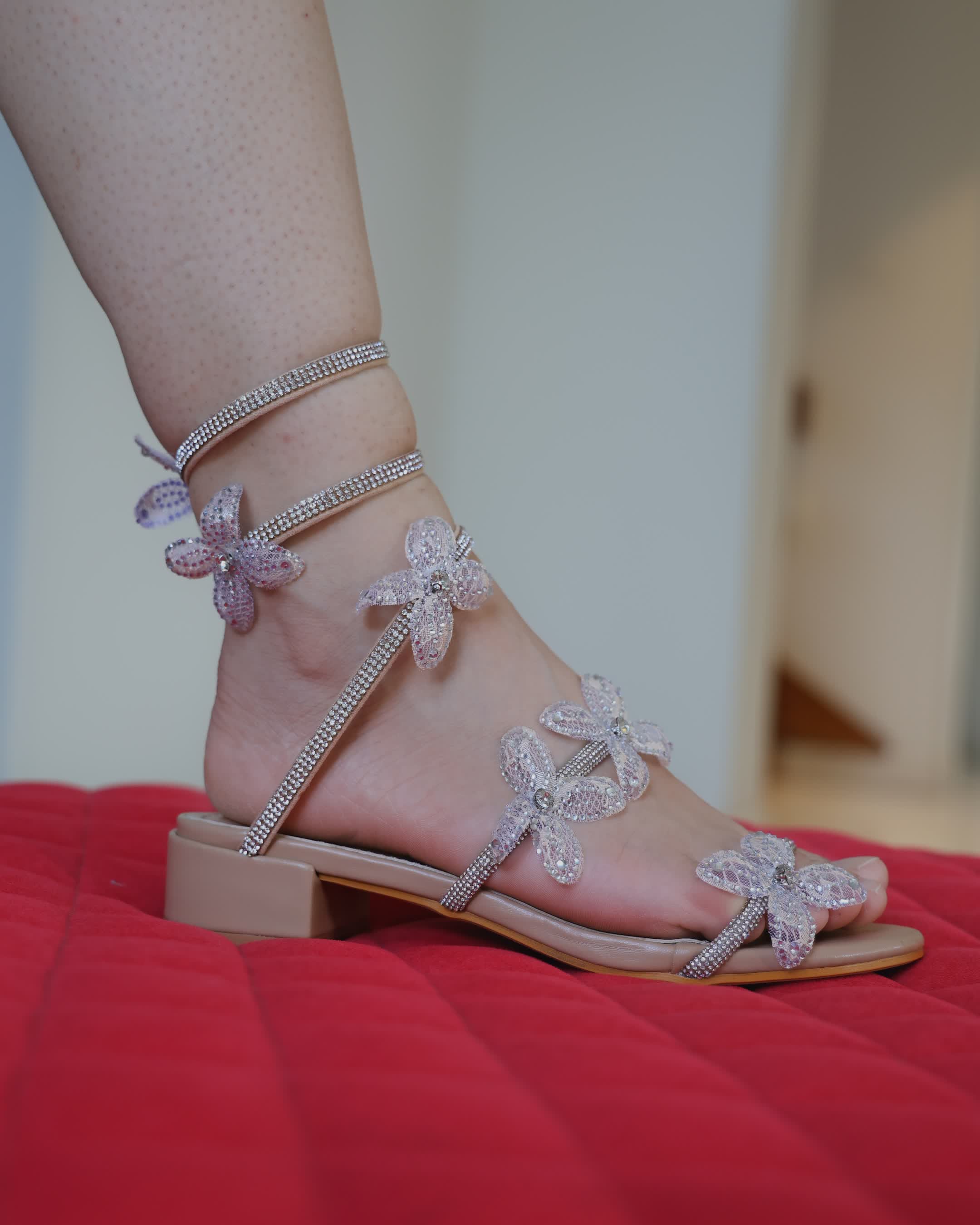 Beige Spiral Butterfly Slip Ons