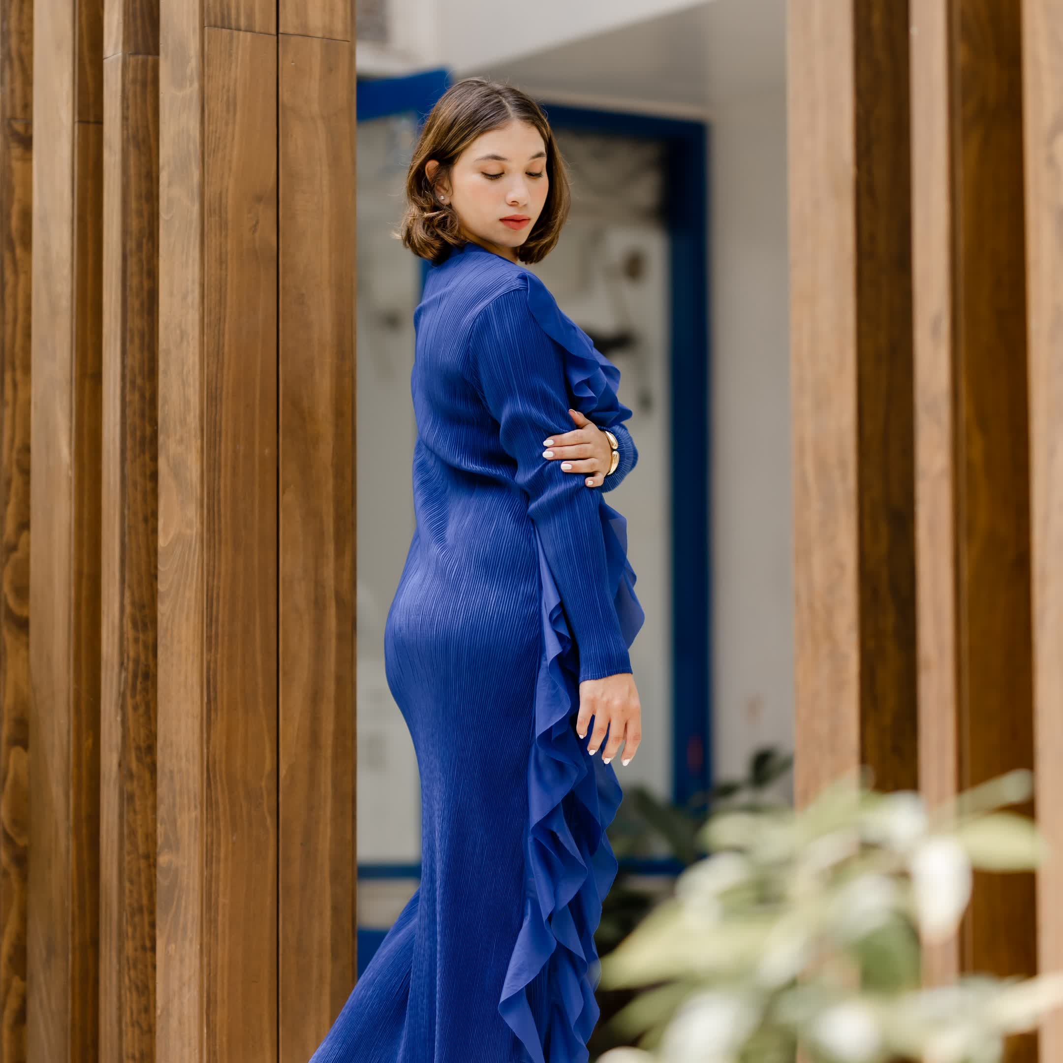 Electric Blue Cascade Dress
