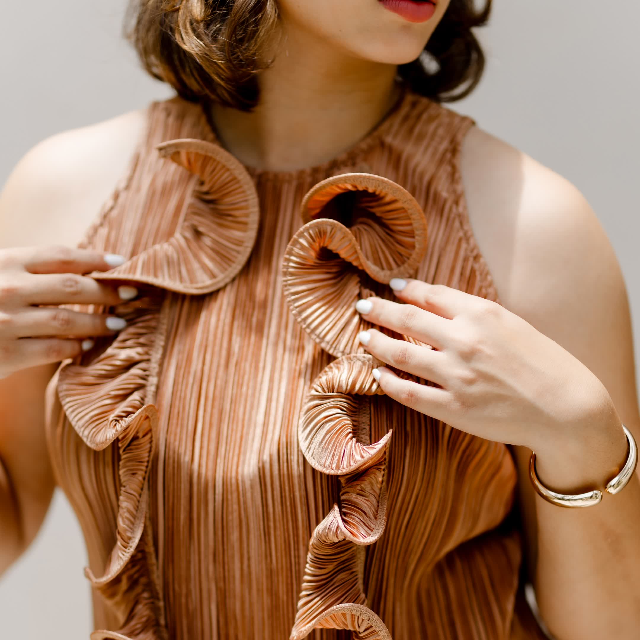 Copper Ruffle Mini Dress