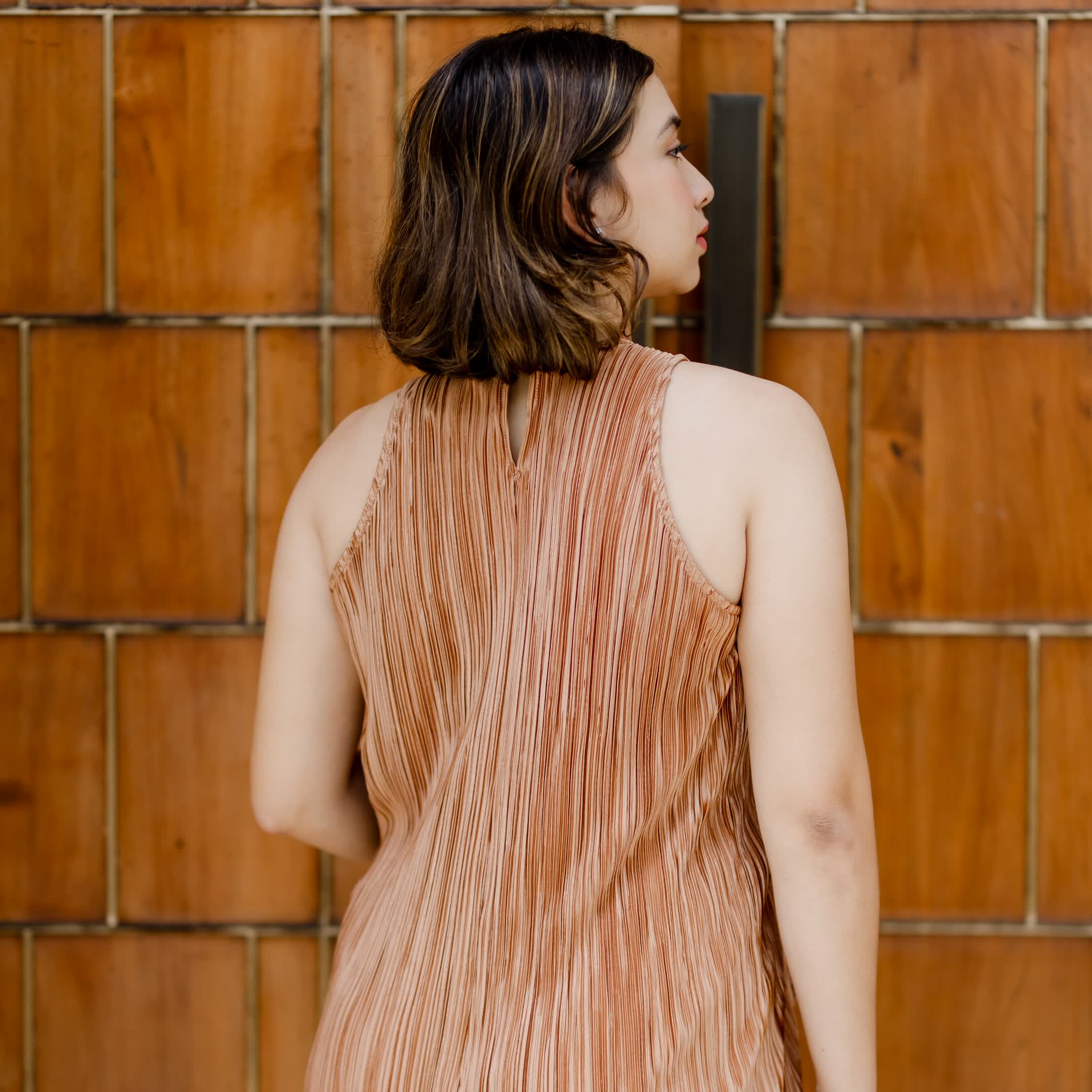 Copper Ruffle Mini Dress