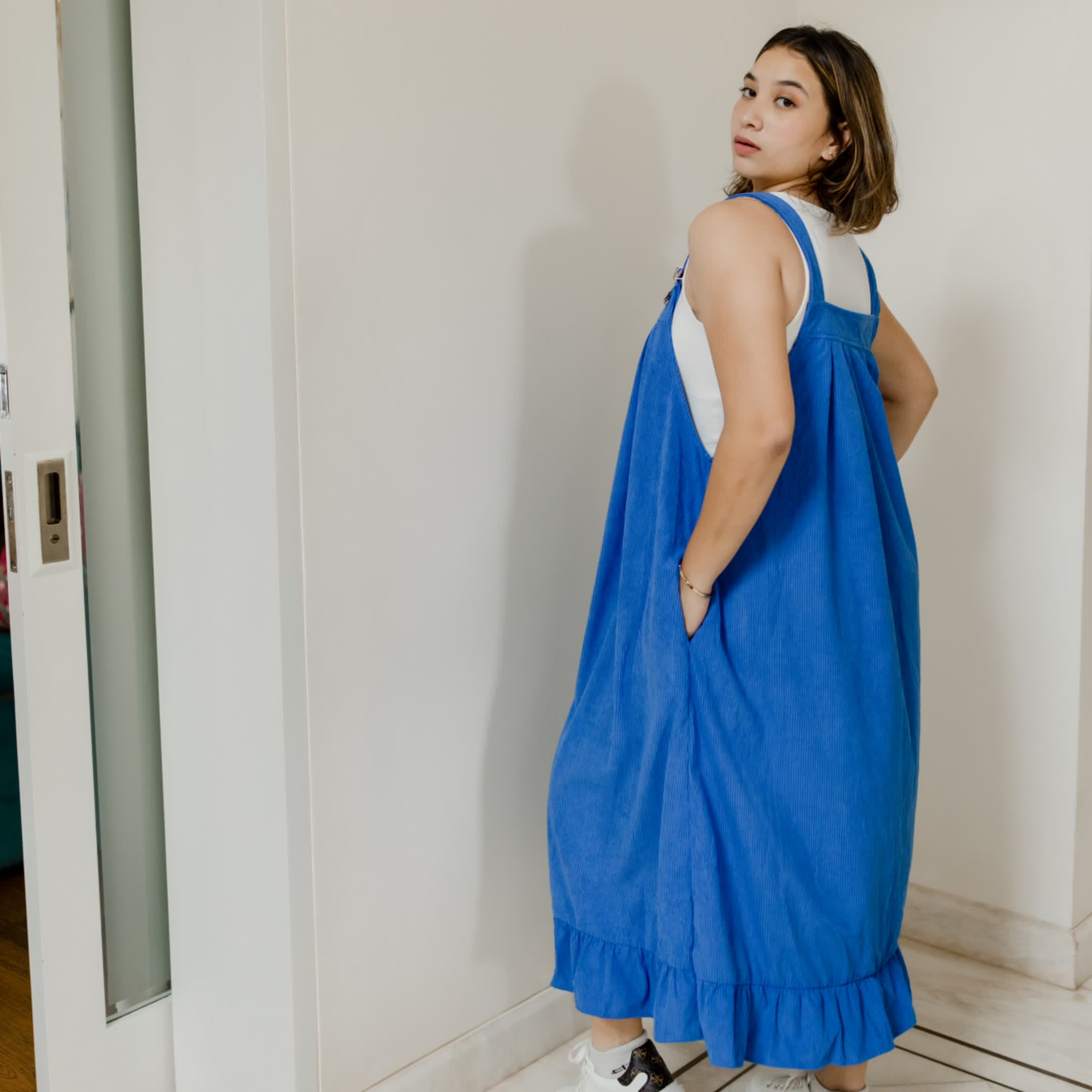 coastal blue corduroy dress