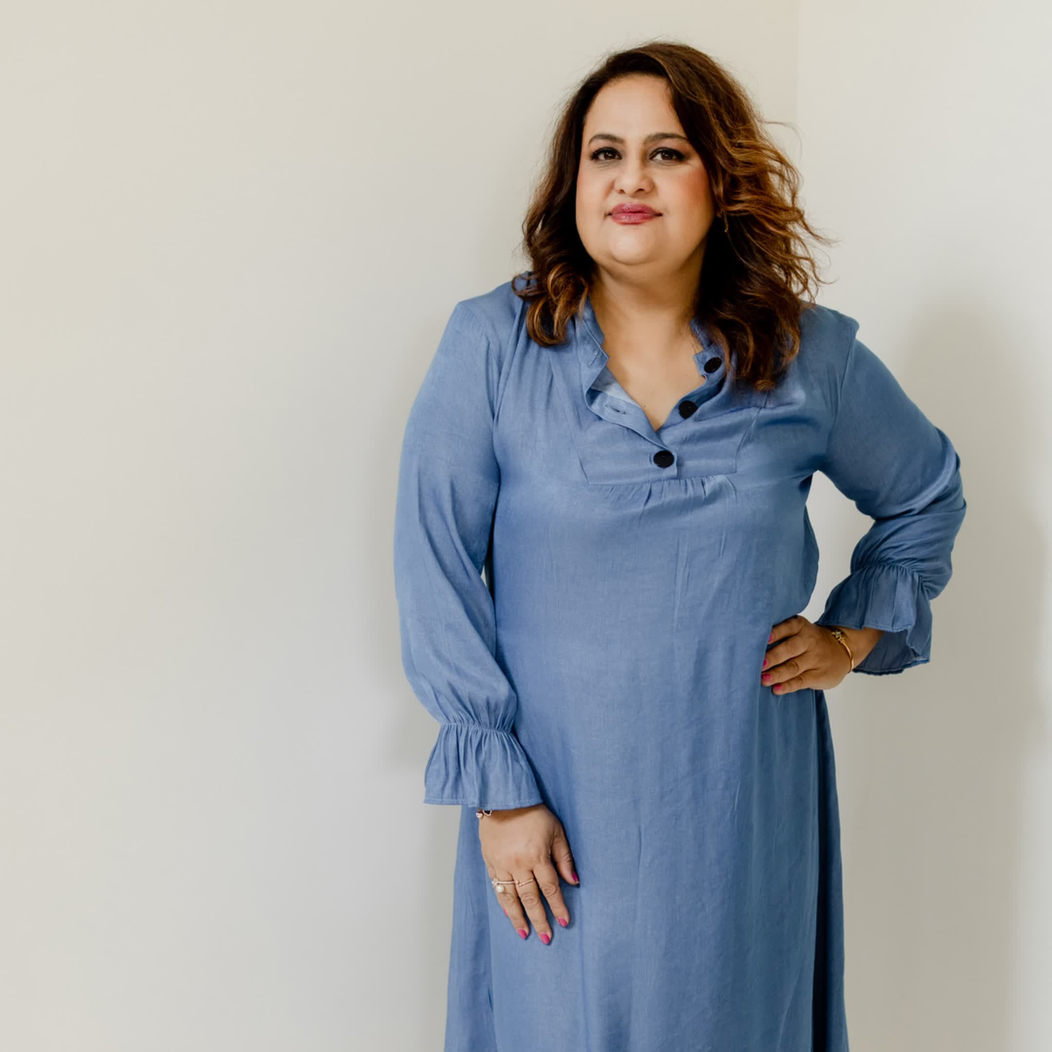 Denim Long Dress with Smart Collar