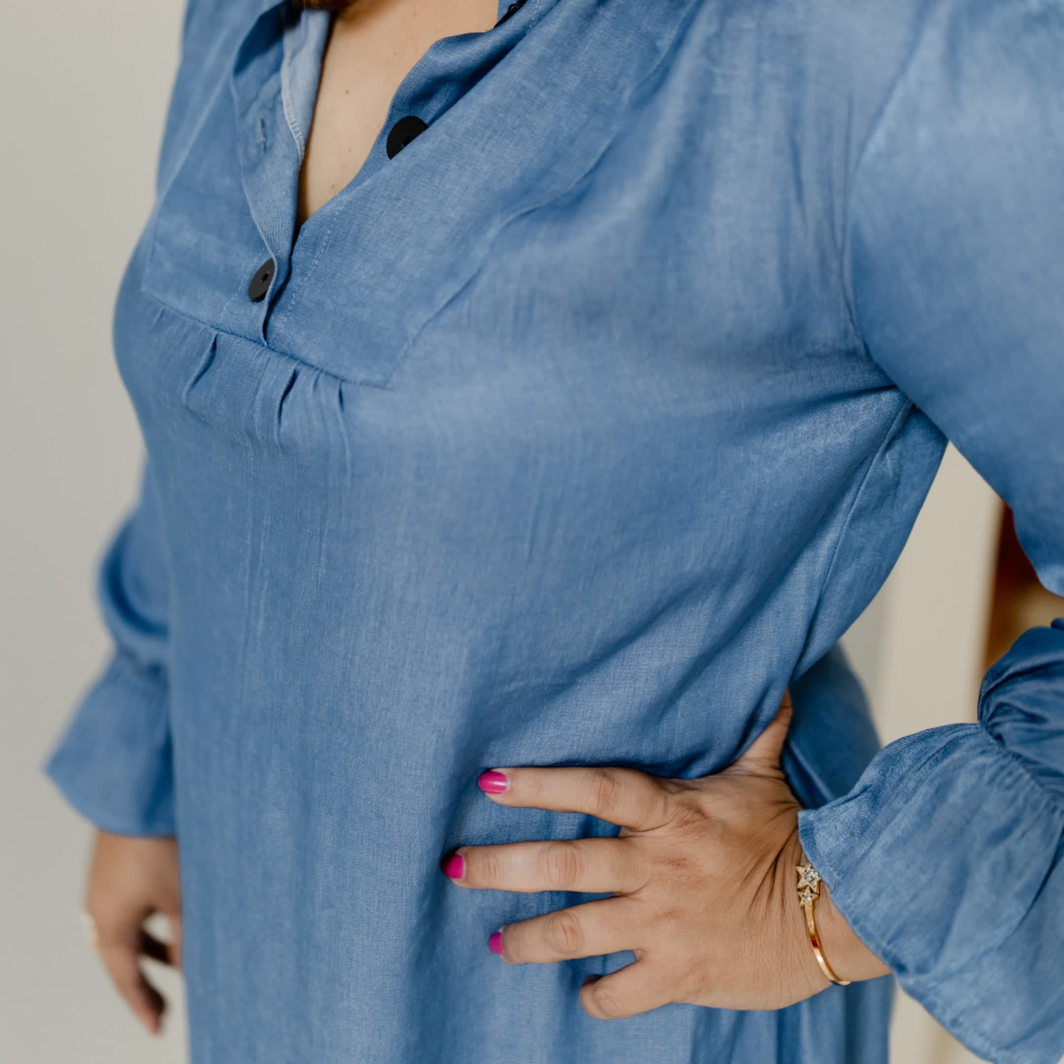 Denim Long Dress with Smart Collar