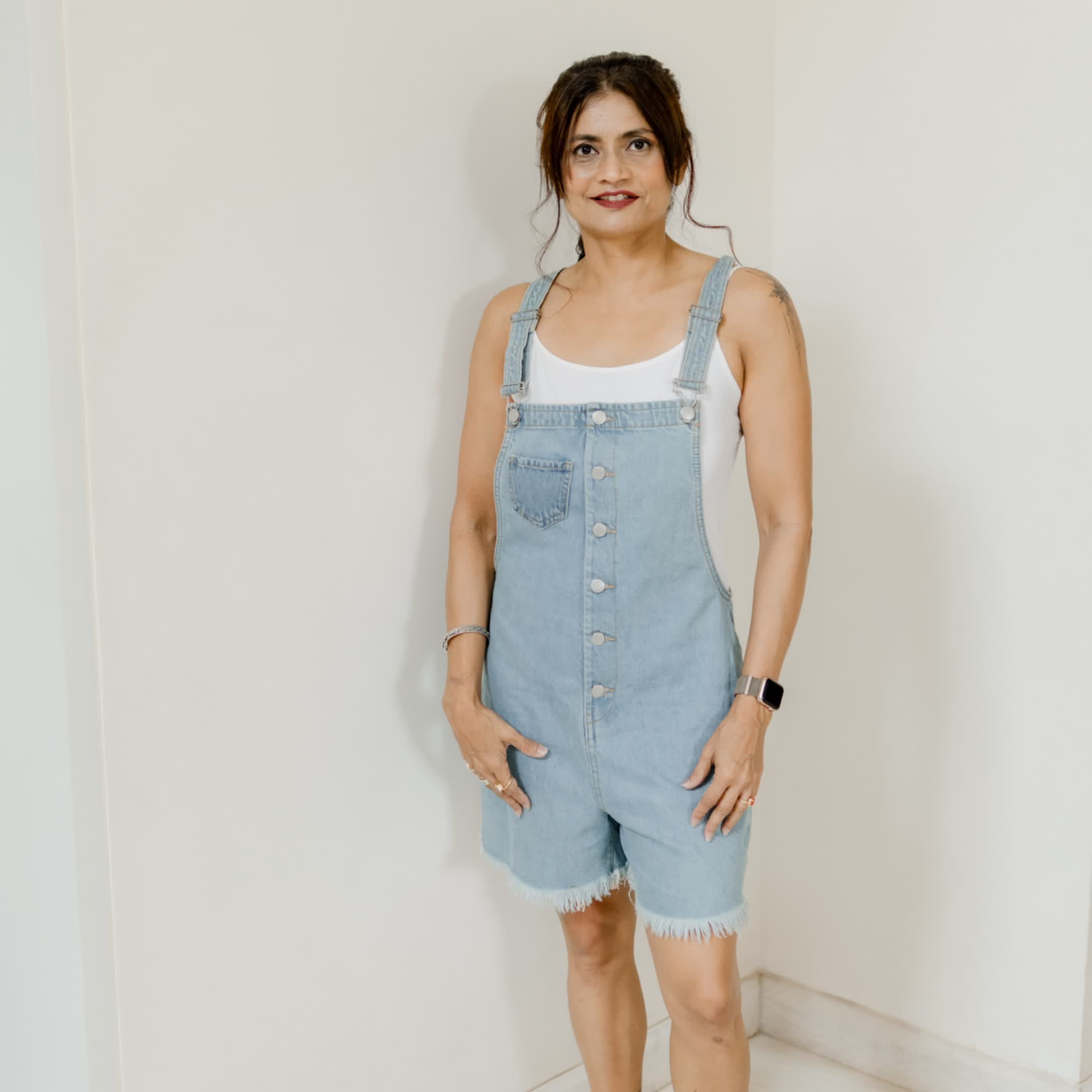 Light blue denim dungaree