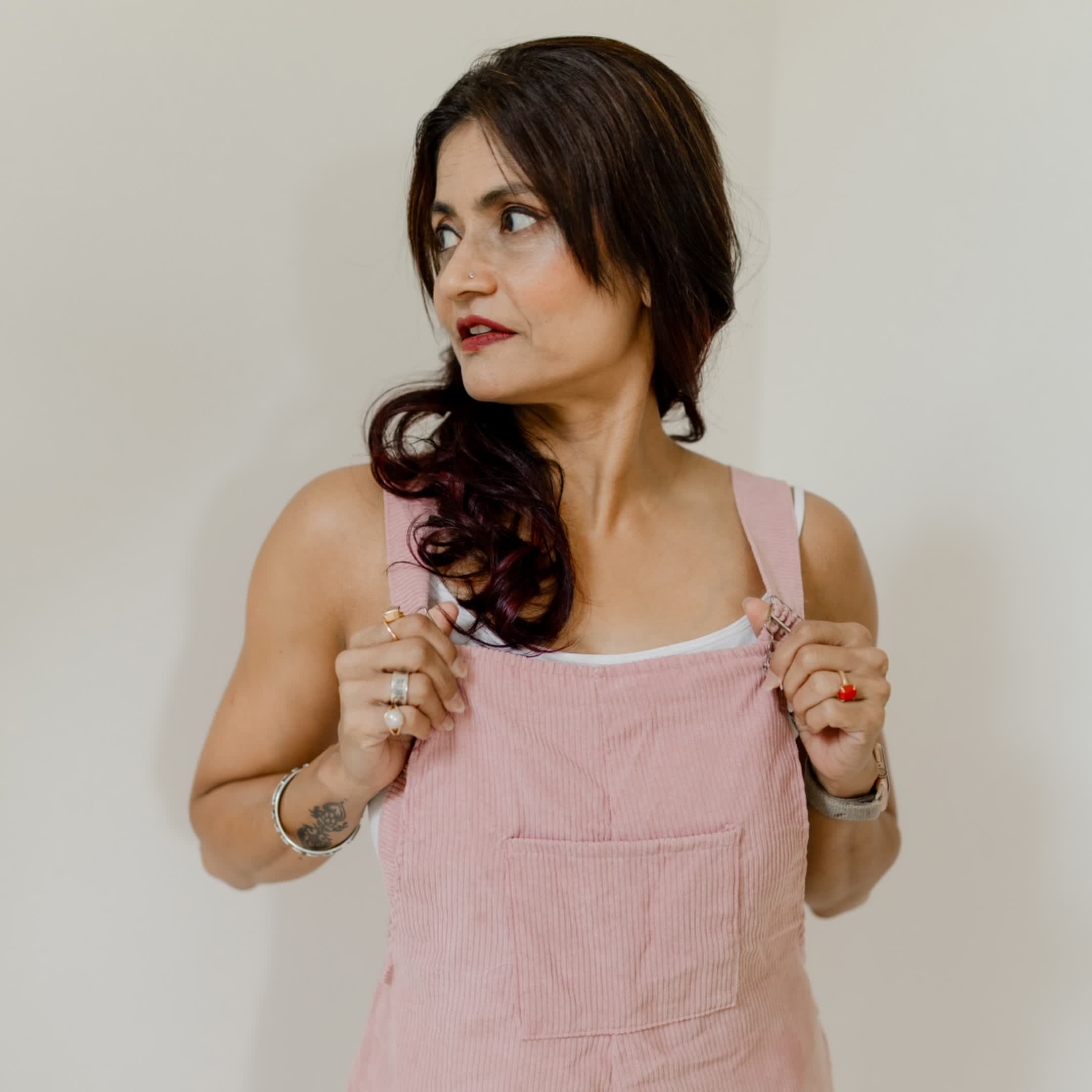 Pink corduroy shorts jumpsuit