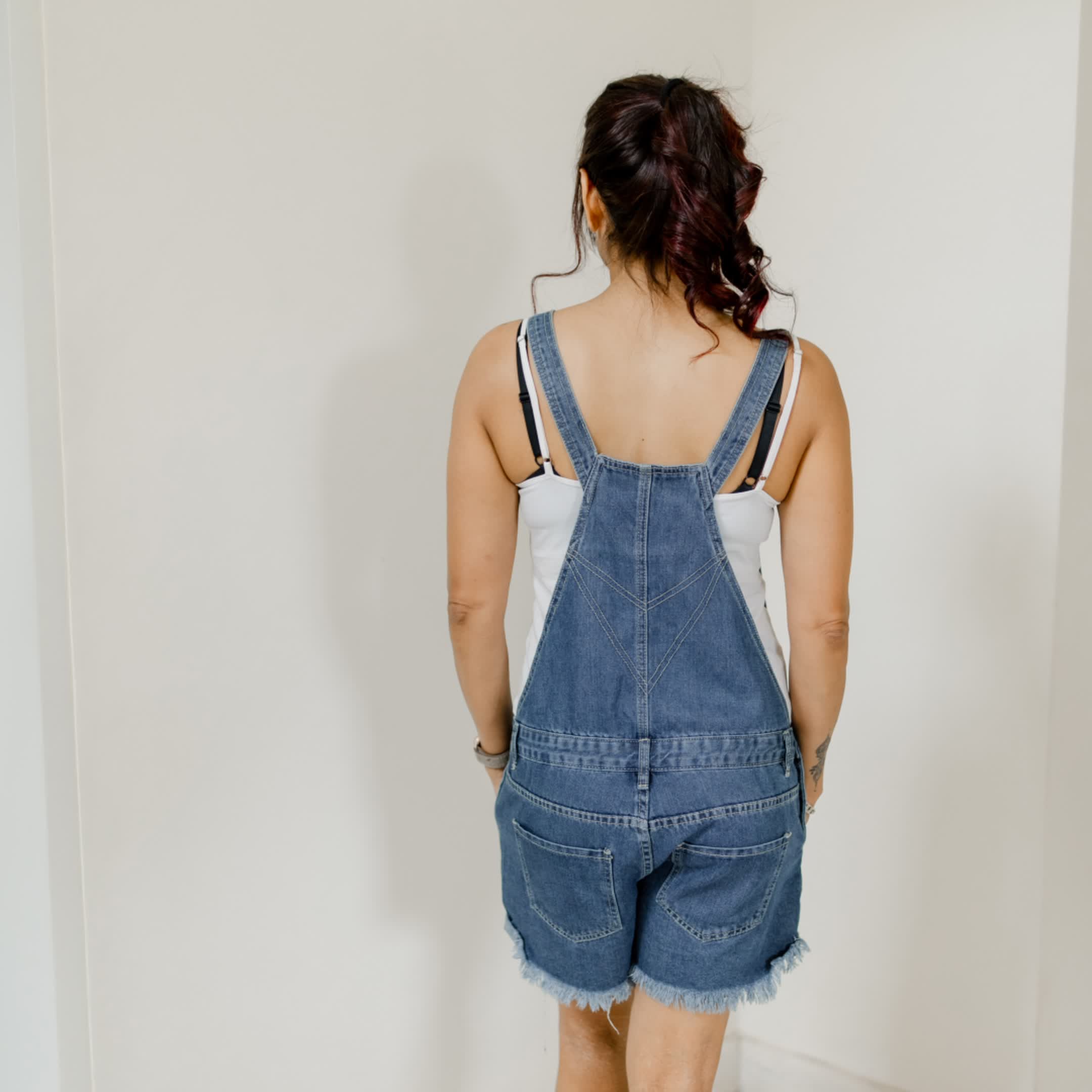 Short denim dungaree Destressed