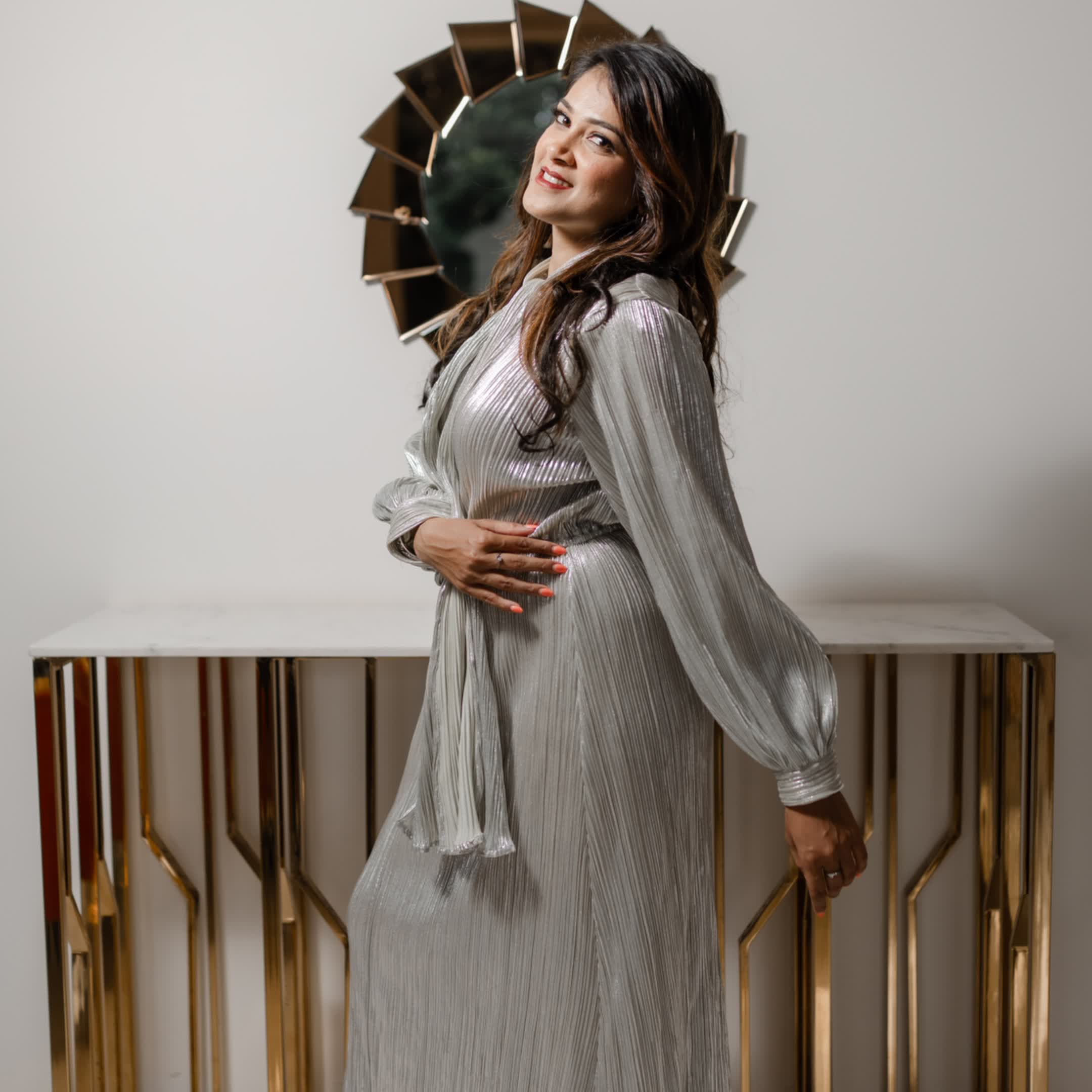 Shimmer crush long dress