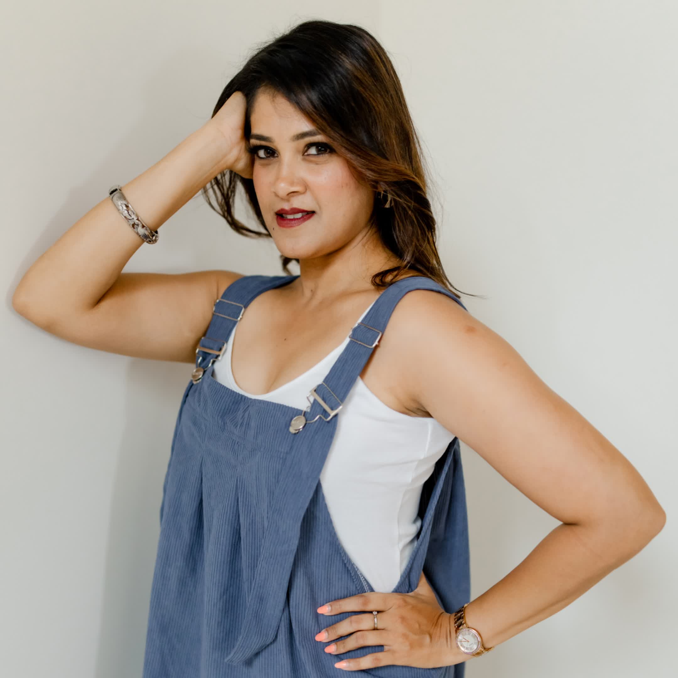 Dark blue corduroy dungaree dress