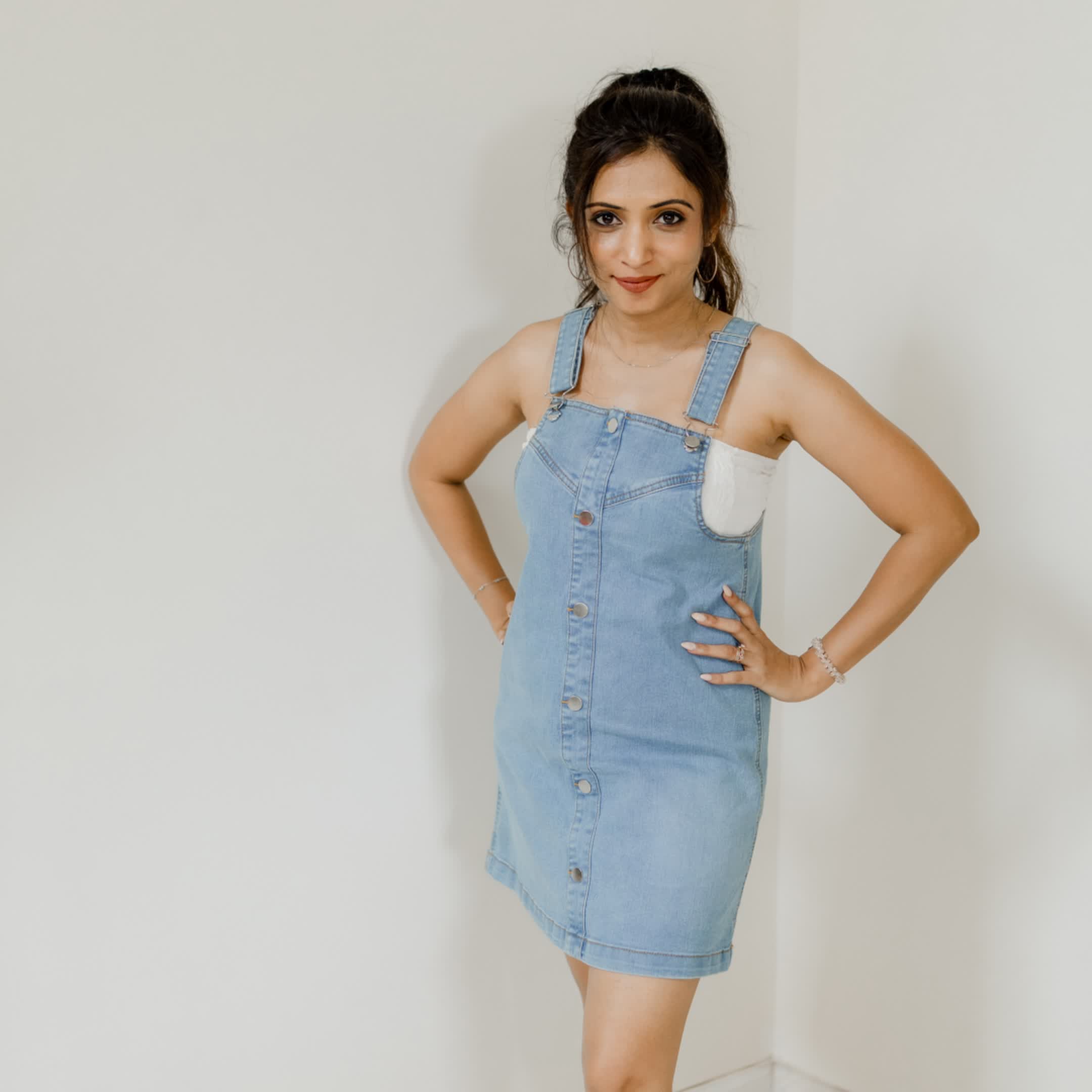 Light blue dungaree short dress
