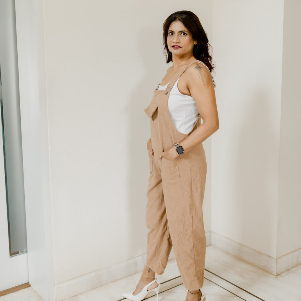 Beige Corduroy dungaree