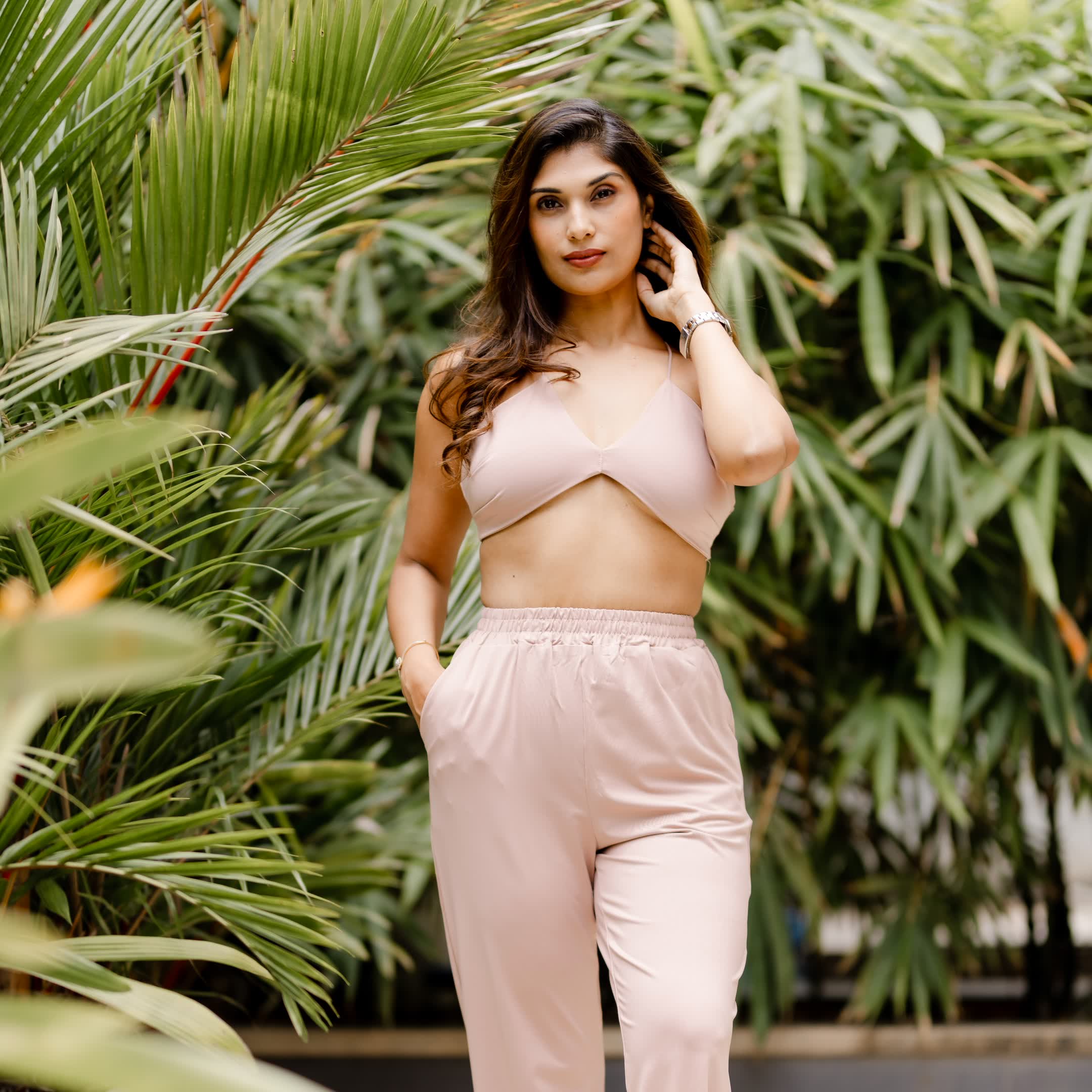 Cream Bikini top with lycra pants