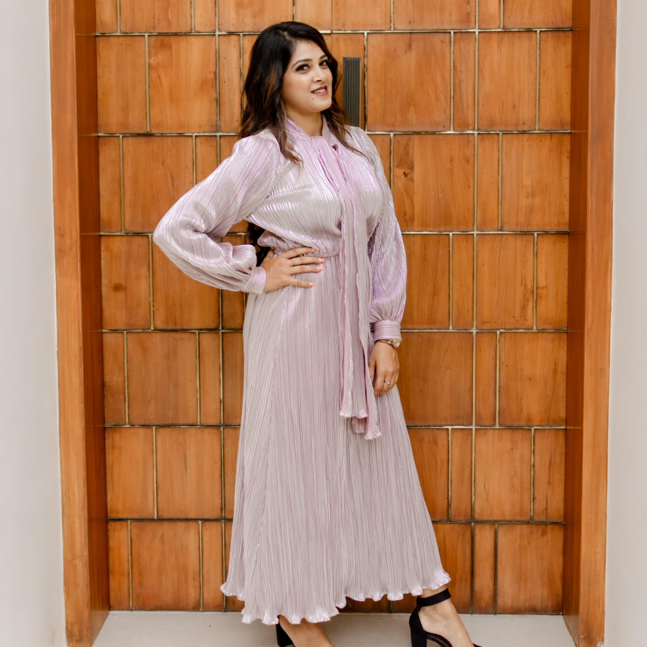 Metallic pink crush gown