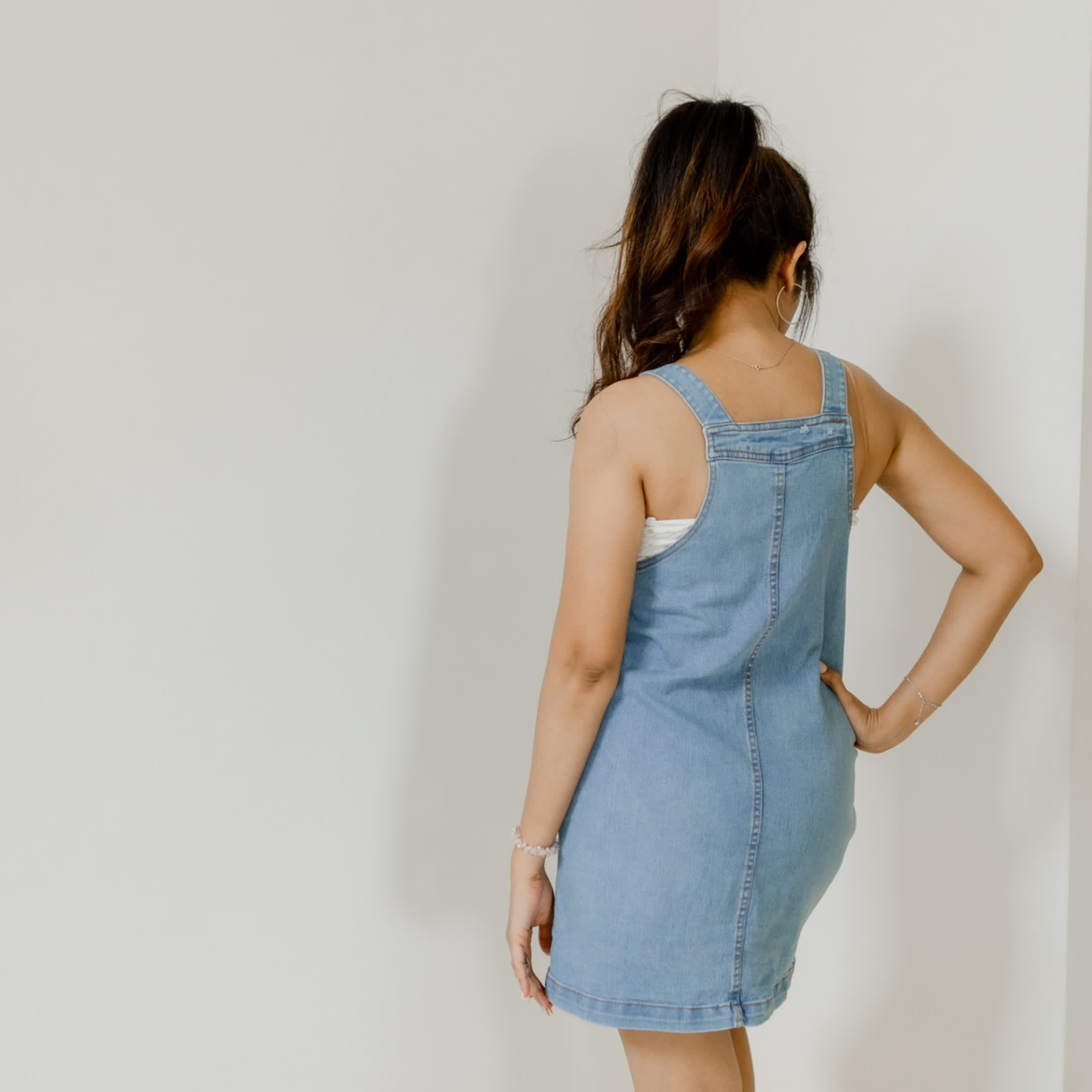 Light blue dungaree short dress