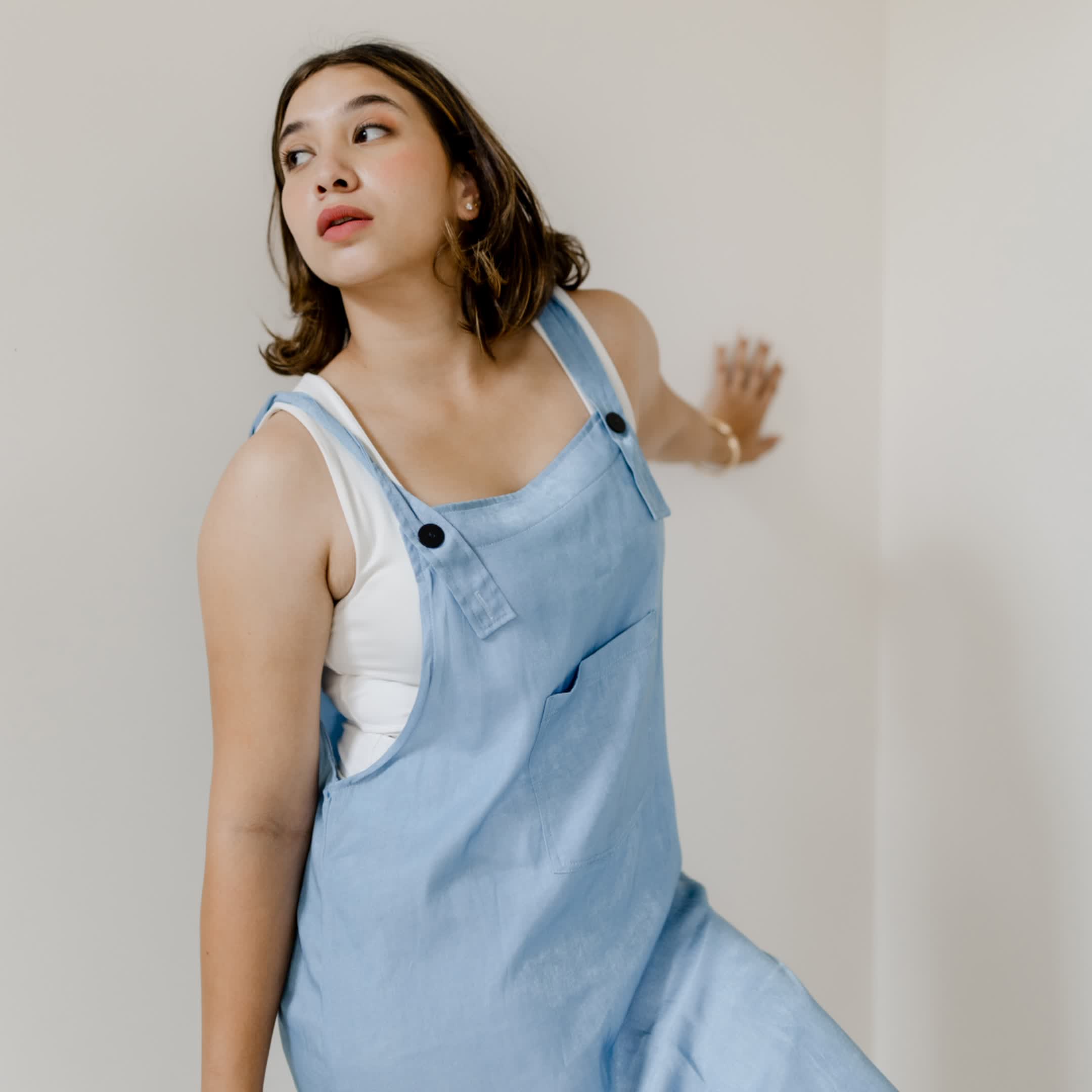 Long denim dungaree dress