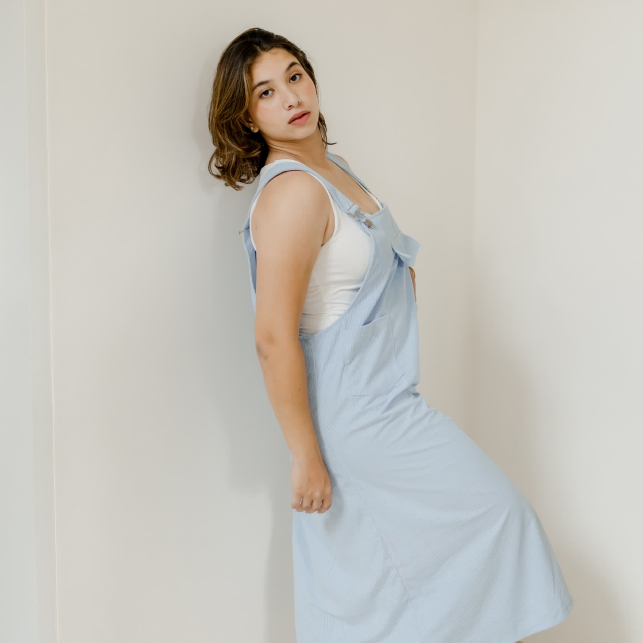 Powder blue Corduroy dungaree dress