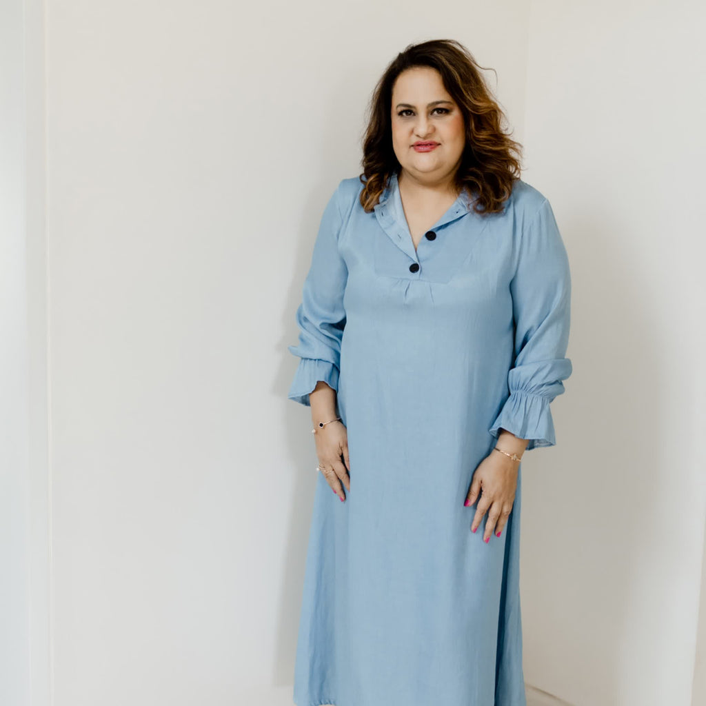 Light blue long denim dress