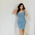 Printed denim dress