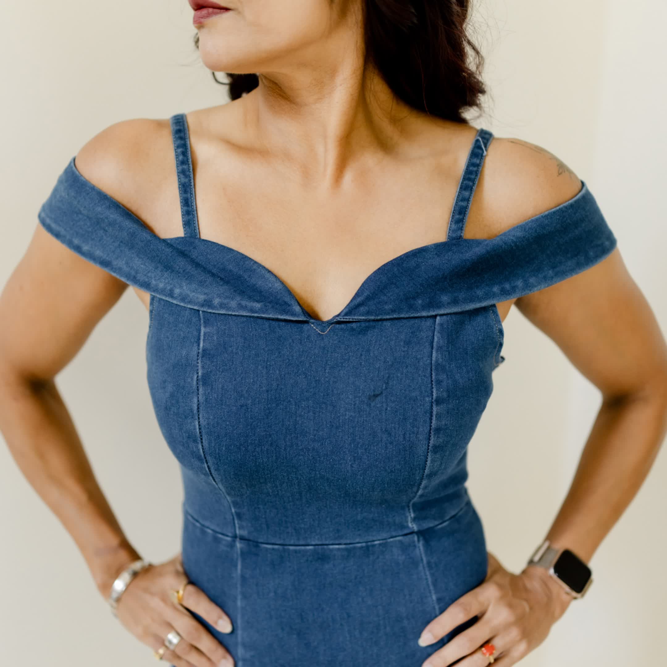 Dark blue off shoulder dress
