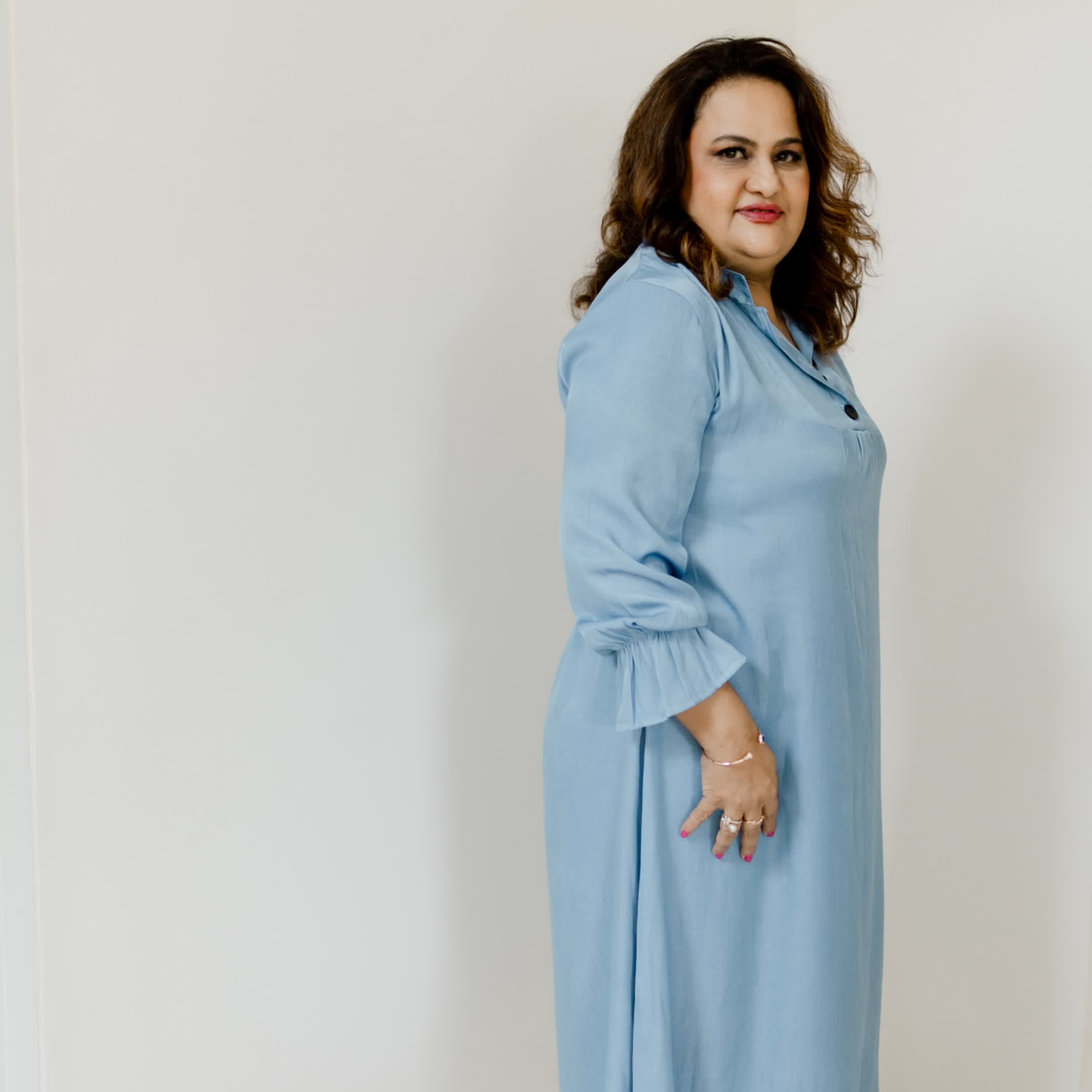 Light blue long denim dress