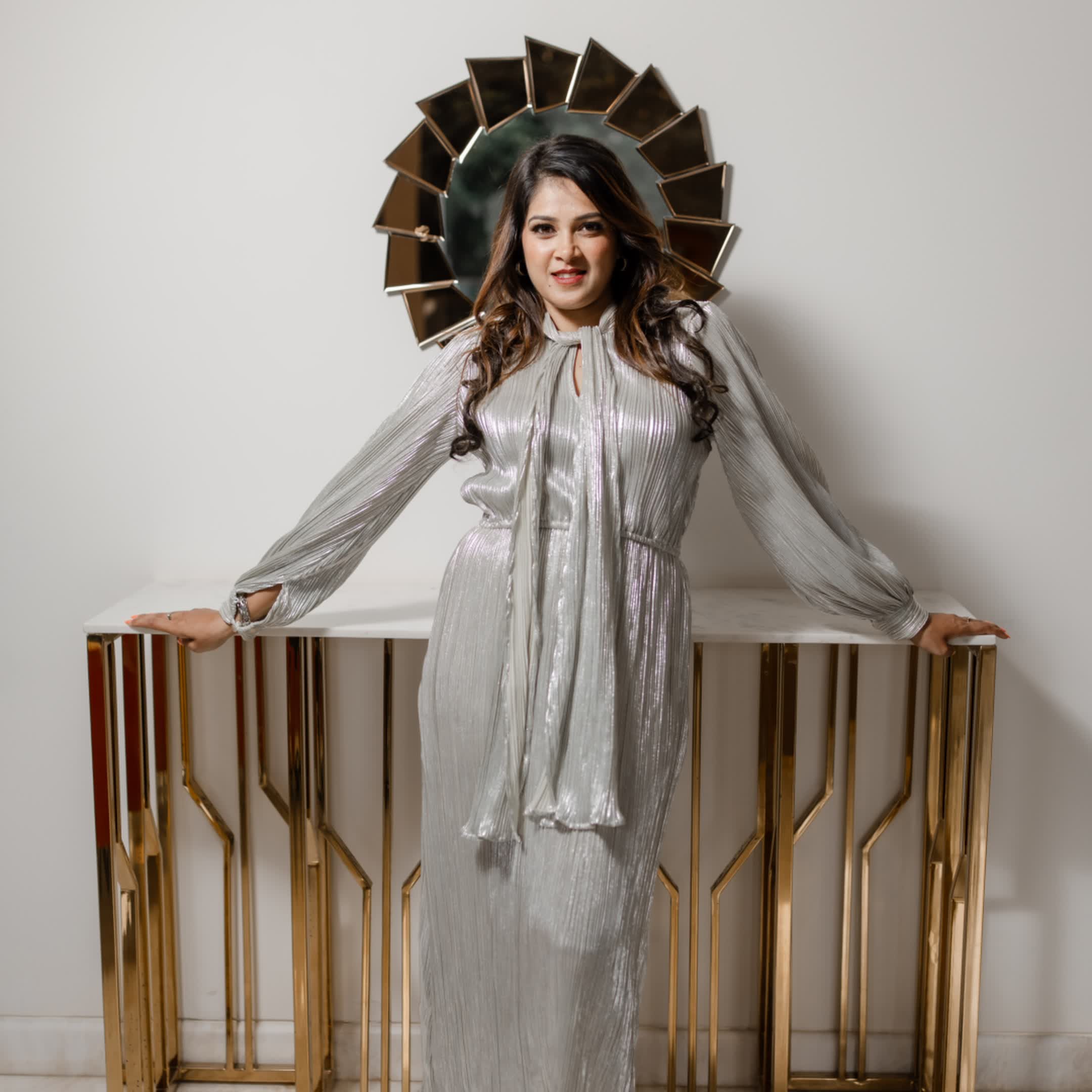 Shimmer crush long dress