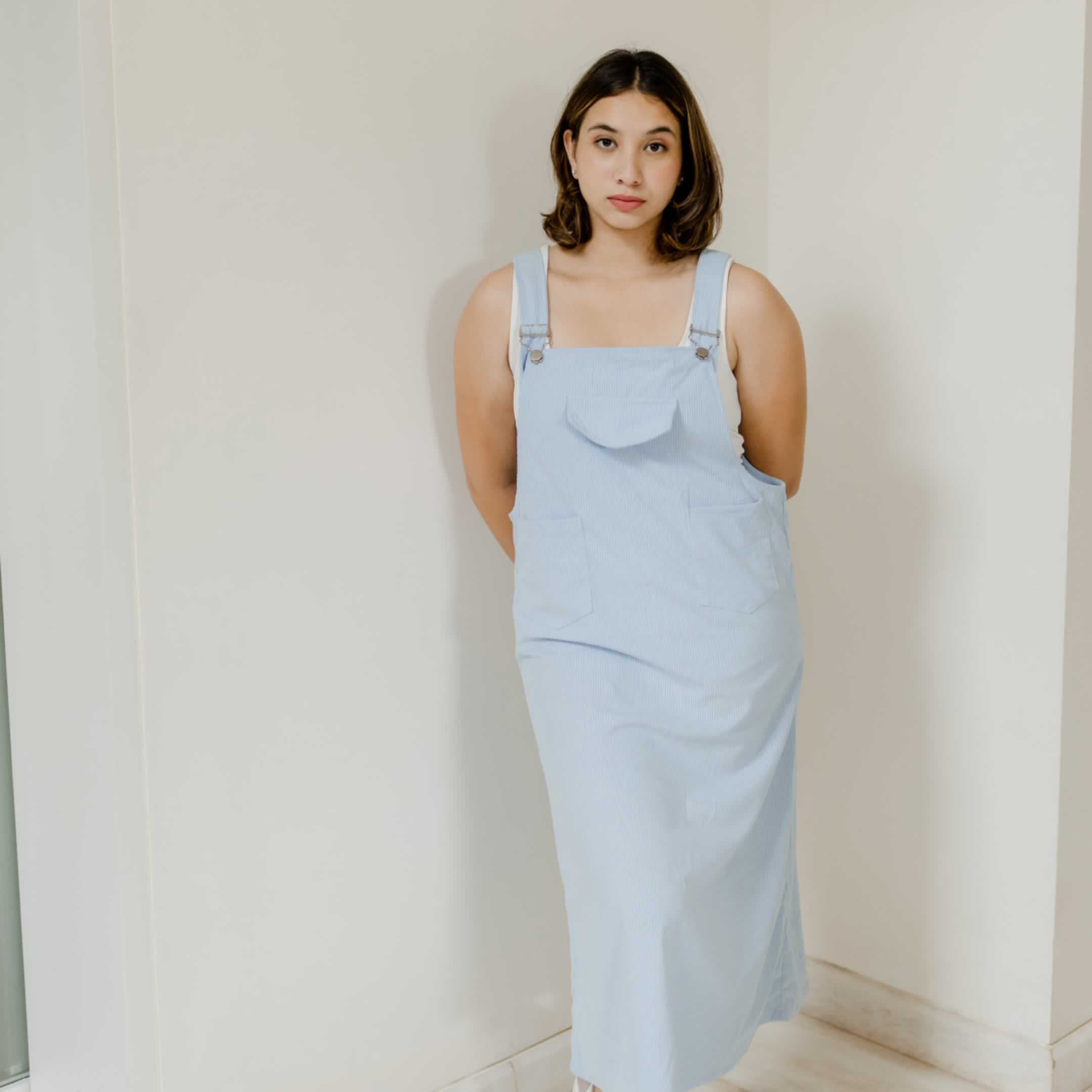 Powder blue Corduroy dungaree dress