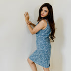Printed denim dress