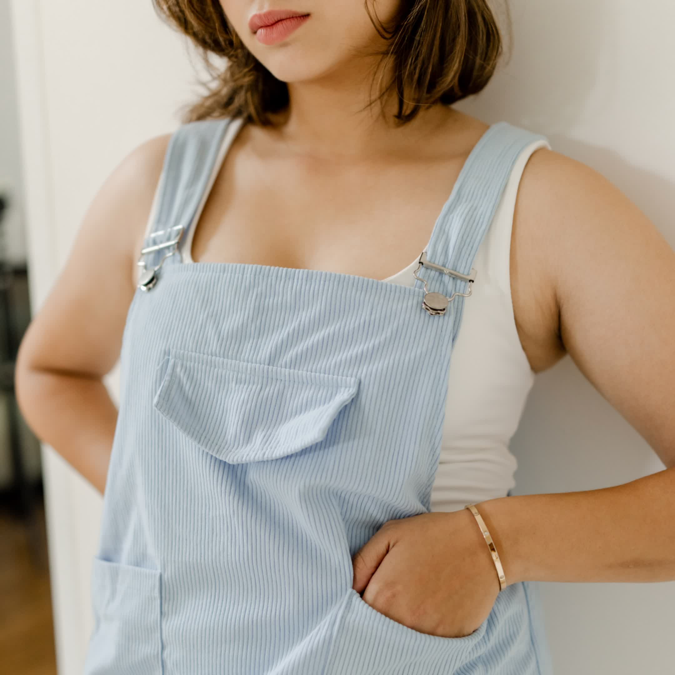 Powder blue Corduroy dungaree dress