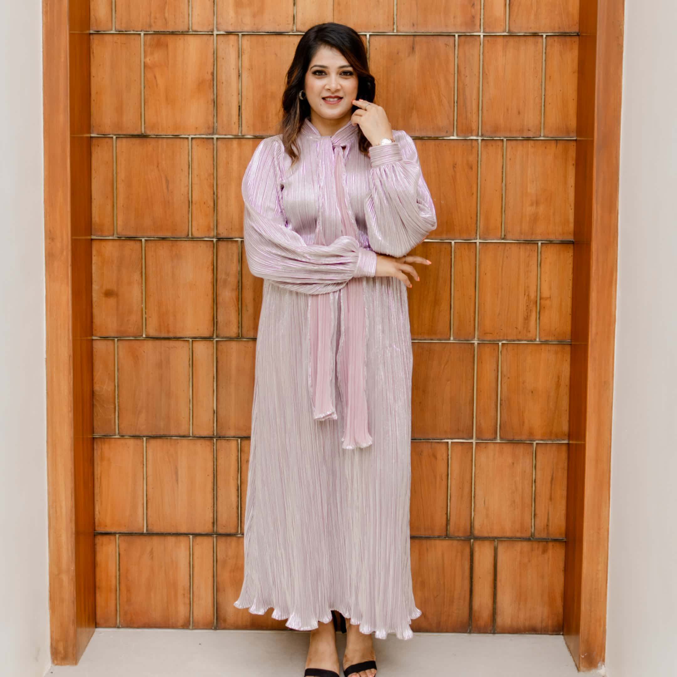 Metallic pink crush gown